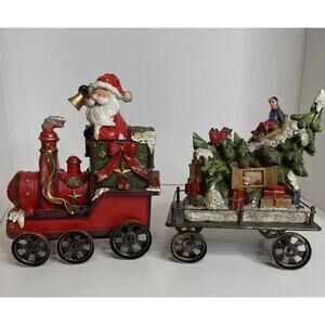 Vintage SANTA CLAUS Ring Salvation Army Bell Locomotive Engineer Train (2 Cars)